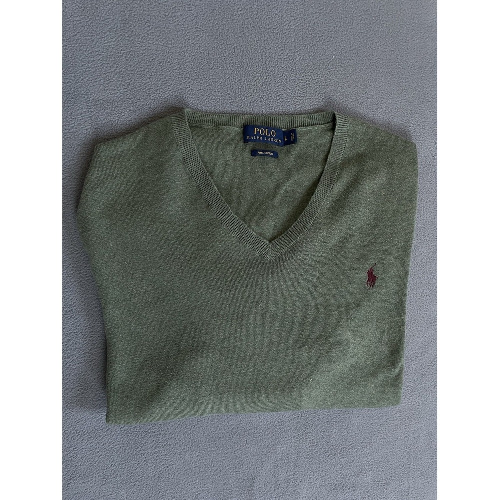 Polo by Ralph Lauren Men's Green Pima Cotton V-Neck Sweater Sz Lrg